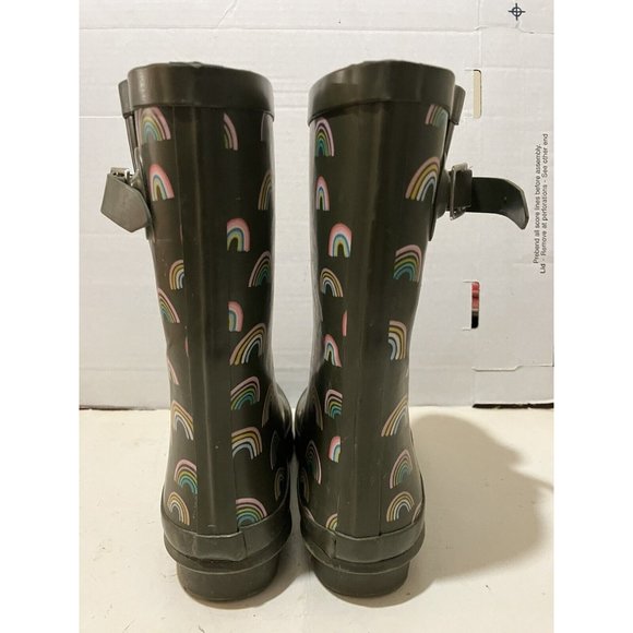 unbranded Women's  Size 6 green Rainbow Mid Calf  pull-on Rain Rubber Boots - Picture 3 of 7